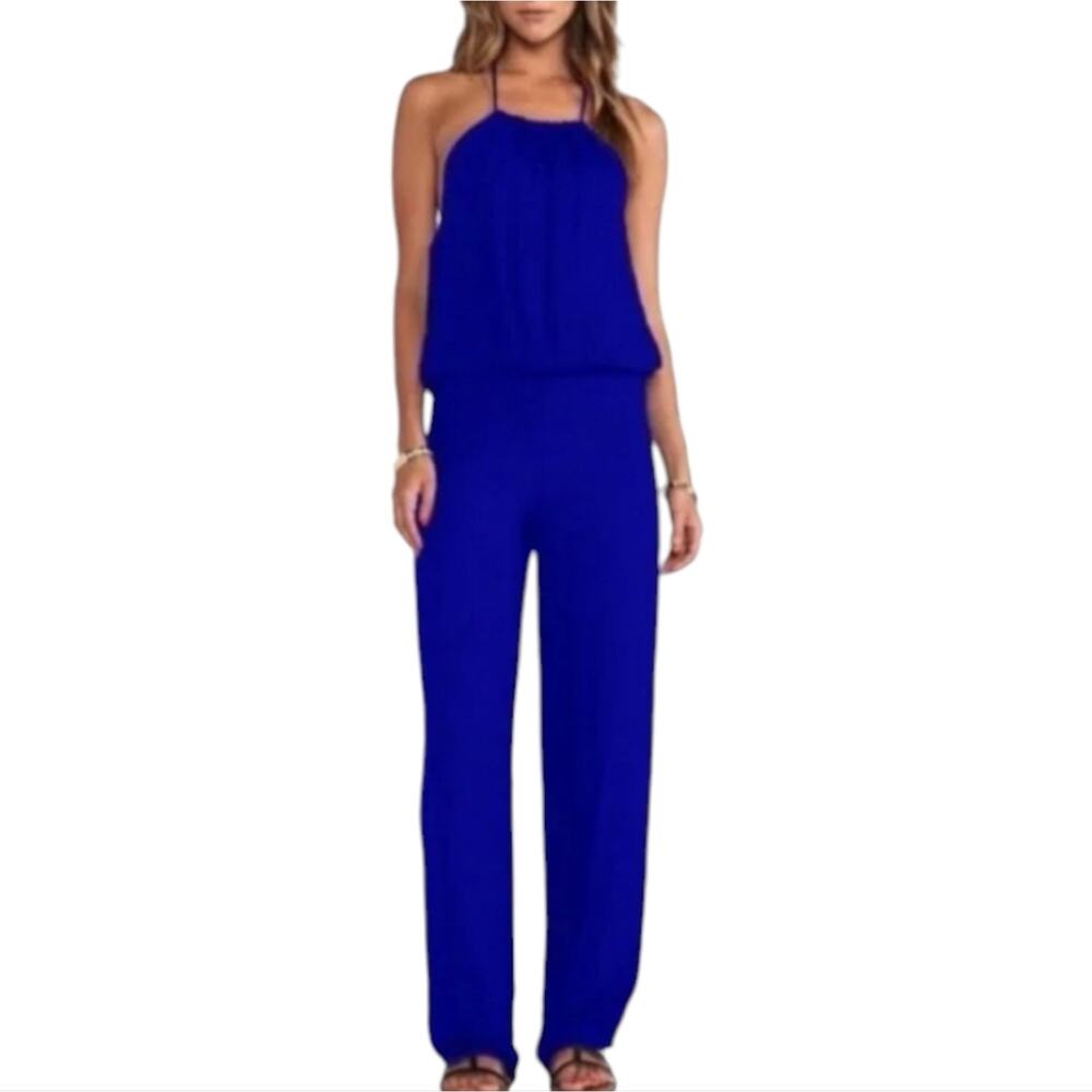 Young Fabulous & Broke Women Halter Wide Leg Jumpsuit Cobalt Blue XS RN106691